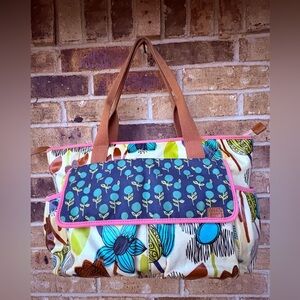 Fossil Key-Per Diaper Bag Tote Handbag Multicolor Coated Canvas Double Handle